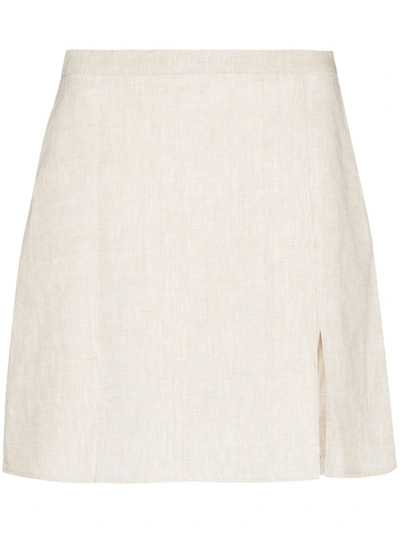 Reformation Baker Front Slit Miniskirt In Neutrals