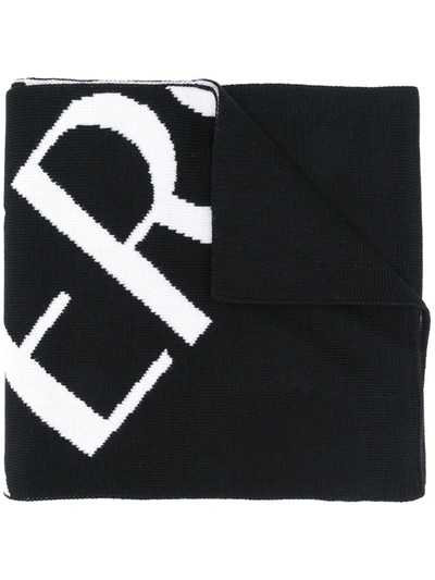 Versace Black And White Logo Wool Scarf
