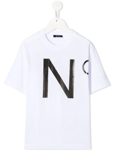 N°21 Kids' Short Sleeved Logo T-shirt In White