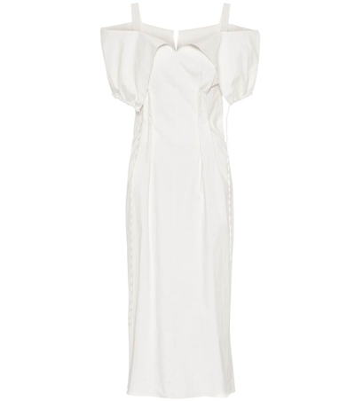 Jil Sander Gabi Off-the-shoulder Cotton-blend Poplin Dress In White
