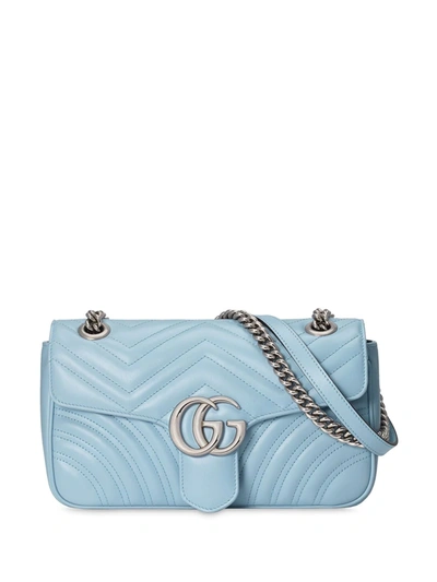 Gucci Gg Marmont Small Shoulder Bag In Pastel Blue Leather