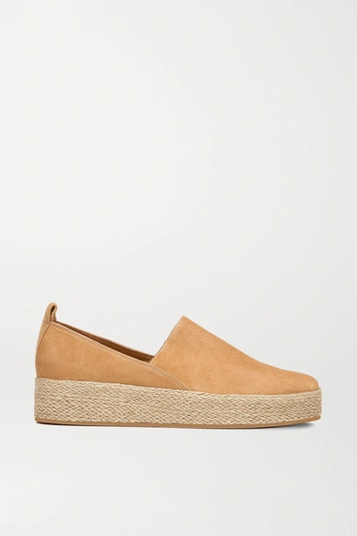 Vince Saxon 4 Suede Platform Espadrilles In Olive Wood