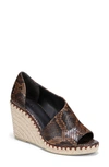 Vince Sonora Peep-toe Snakeskin-embossed Leather Espadrille Wedge Sandals In Coffee