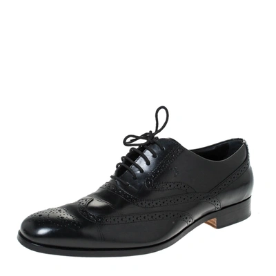 Pre-owned Tod's Black Brogue Leather Lace Up Oxfords Size 42.5