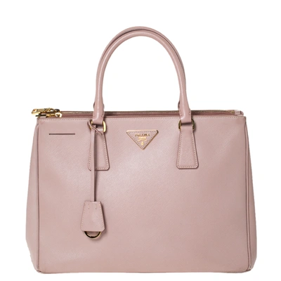 Pre-owned Prada Pale Pink Saffiano Lux Leather Medium Double Zip Tote