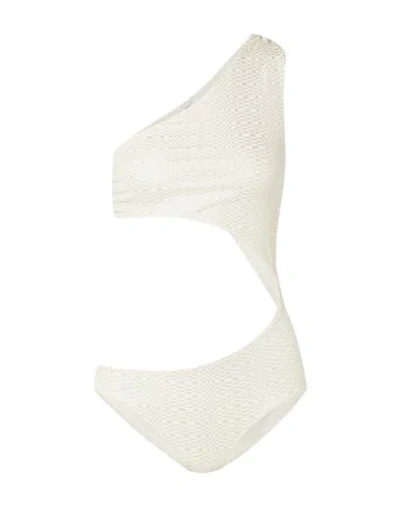 Lisa Marie Fernandez Eugenie One-shoulder Cutout Metallic Seersucker Swimsuit In White