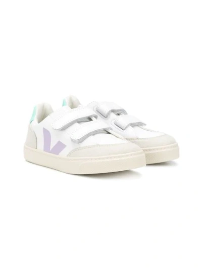 Veja Kids' Logo Print Touch Strap Trainers In White