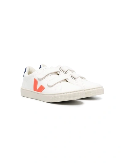 Veja Kids' Logo Patch Touch Strap Sneakers In White