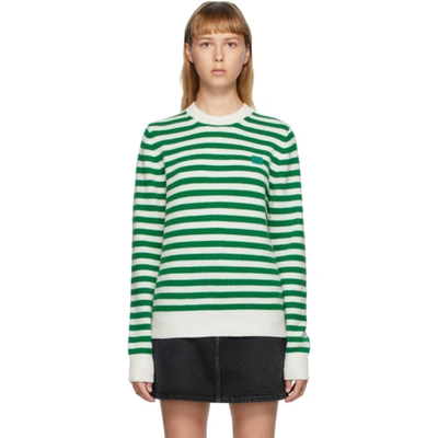 Acne Studios Green & White Breton Stripe Sweater In Aim Green