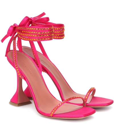 Amina Muaddi Vita Embellished Satin Sandals In Pink