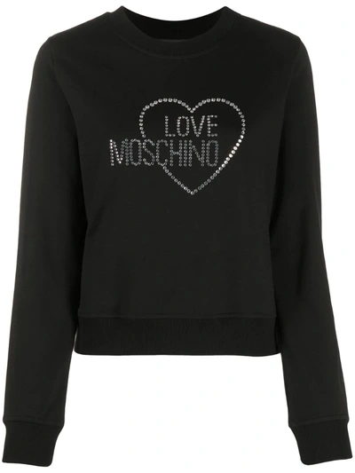 Love Moschino Crystal-embellished Cotton-blend Fleece Sweatshirt In Black