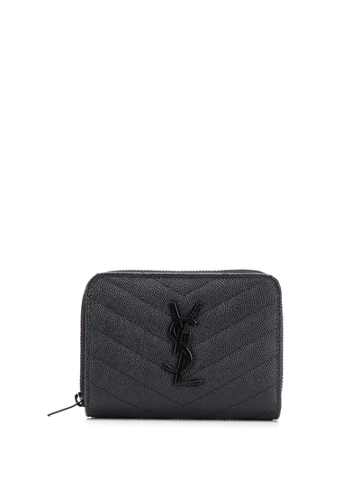 Saint Laurent Monogram Zip-around Wallet In Black
