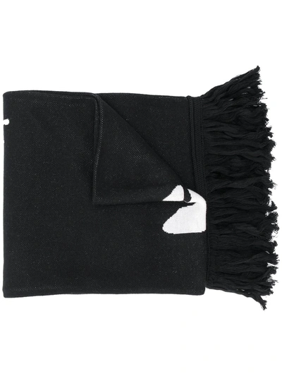 Off-white Intarsia Logo Knit Scarf In Black