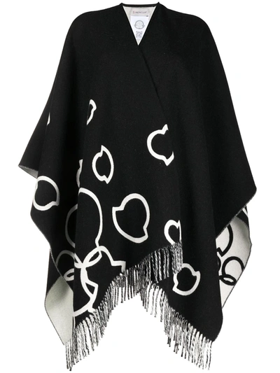 Moncler Cape Featuring Black And White Fringes