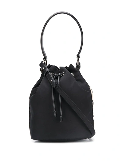 Stella Mccartney Logo-print Nylon Bucket Bag In Black