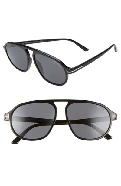 Tom Ford Harrison 57mm Navigator Sunglasses In Shiny Black/ Smoke