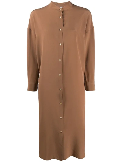 Aspesi Silk Shirt Dress In Brown