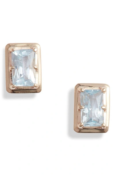 Anzie Blue Topaz Baguette Stud Earrings In Yellow Gold/ Blue