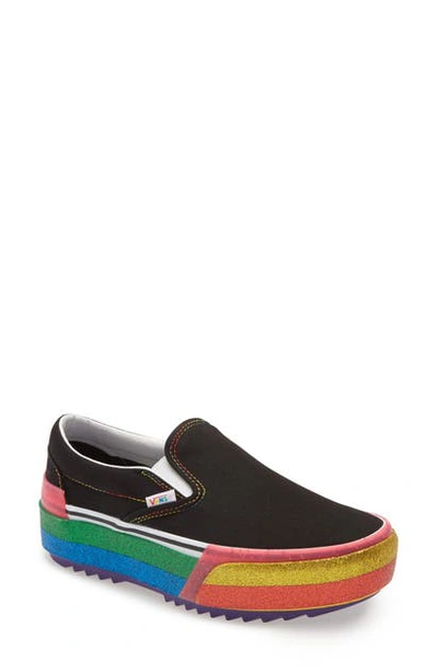 Vans Classic Slip-on Glitter Stacked Platform Sneaker In Black | ModeSens