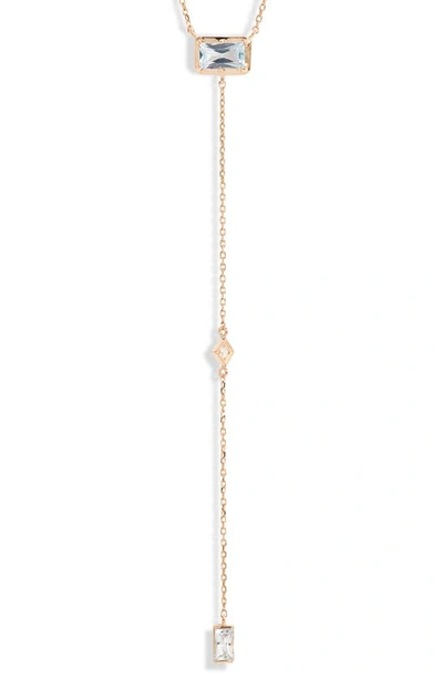 Anzie Dewdrop Blue Topaz Y-necklace In Yellow Gold/ Blue