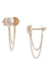 Anzie Bonheur White Topaz Chain Stud Earrings In Yellow Gold/ White