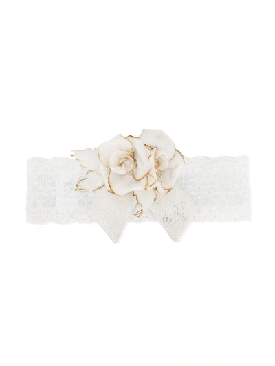 Monnalisa Babies' Floral Appliqué Rhinestone Headband In White