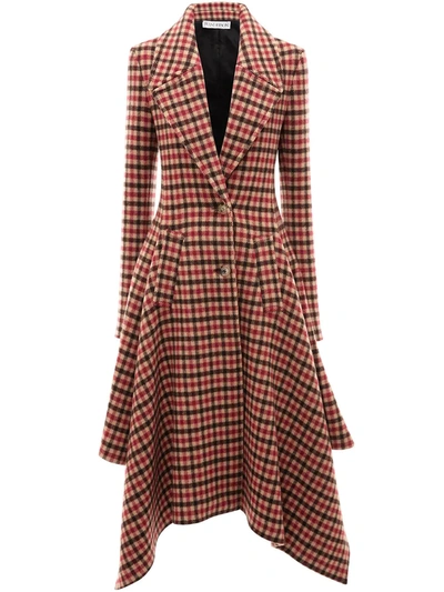 Jw Anderson Asymmetric Checked Wool-blend Coat In Red