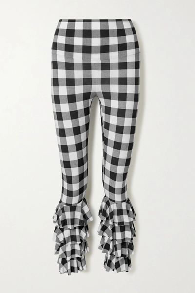 Norma Kamali Ruffled Checked Stretch-jersey Leggings In Black