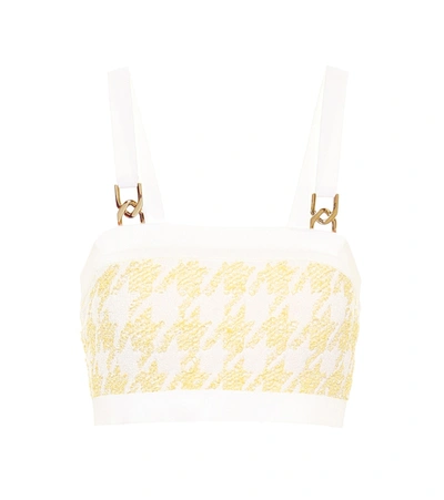 Balmain Houndstooth Jacquard Crop Top In Yellow