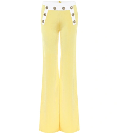 Balmain High-rise Knit Flared Pants In Yellow