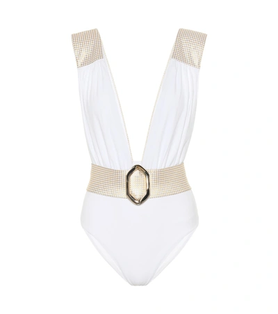 Balmain Belted Swimsuit In White