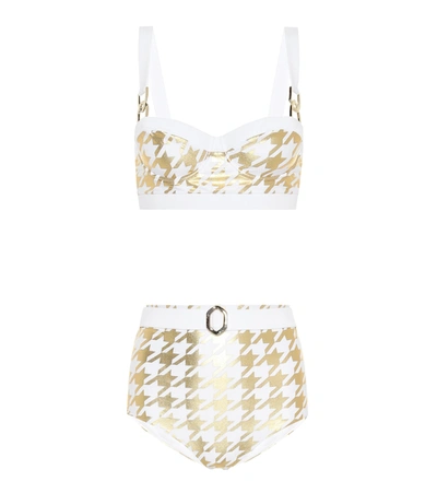 Balmain Houndstooth-printed Bikini In Gold