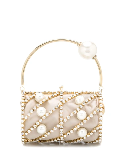 Rosantica Brigitta Pearl And Crystal-embellished Satin Bag In Gold