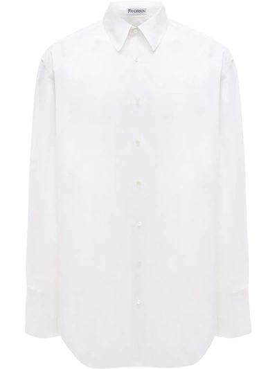 Jw Anderson Oversized Curved-hem Cotton-poplin Shirt In White