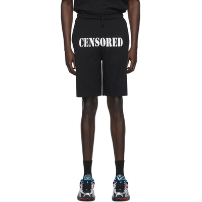 Vetements Censored-print Cotton-jersey Shorts In Black