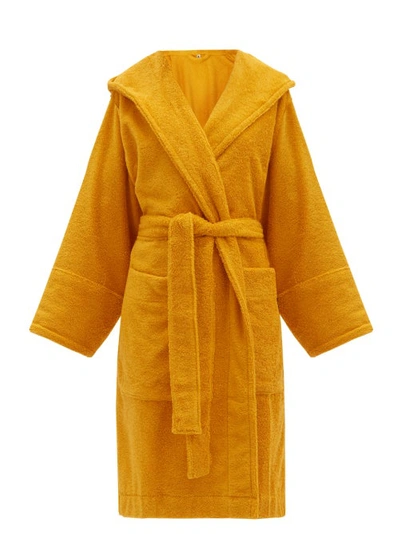 Tekla Hooded Organic Cotton Dressing Gown In Yellow