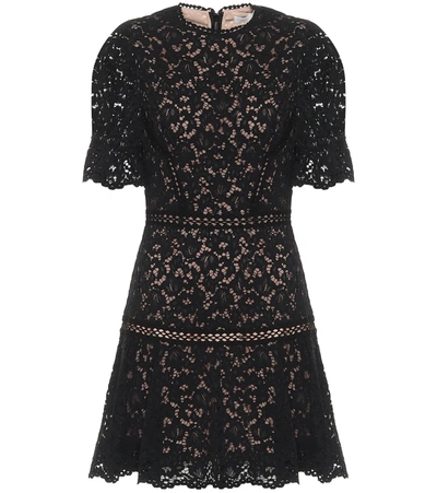 Jonathan Simkhai Lace Puff-sleeve Flounce Mini Dress In Black
