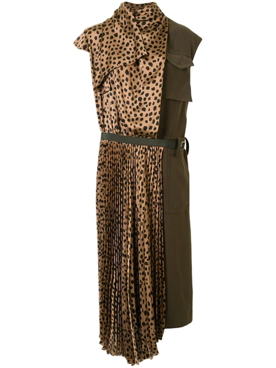 Sacai Leopard-print Wrapped Utility Midi Dress In Beige