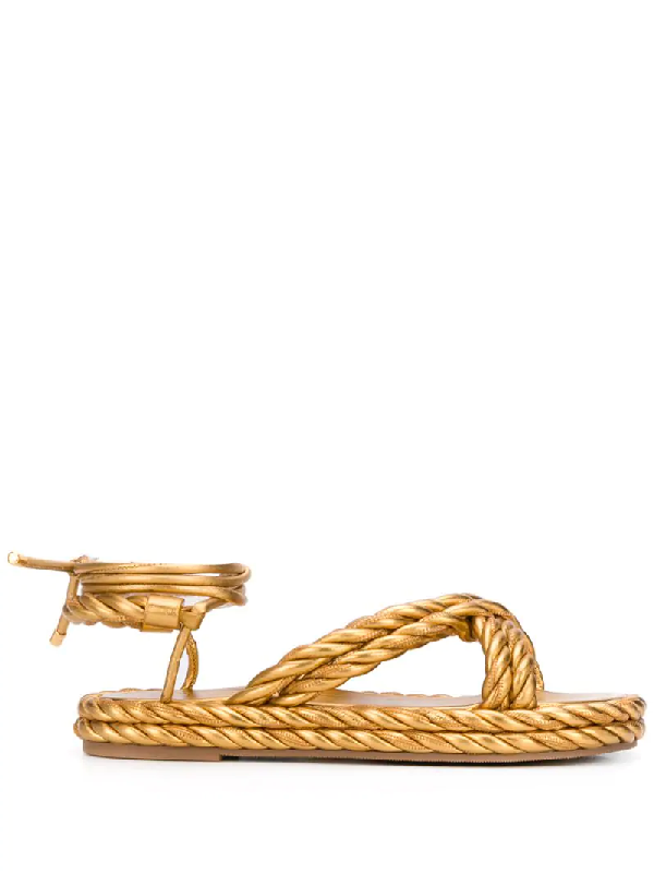 Valentino Garavani The Rope Leather Sandals In Gold | ModeSens