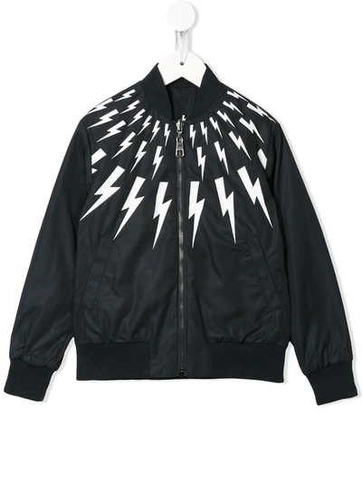 Neil Barrett Teen Thunderbolt Bomber Jacket In Black