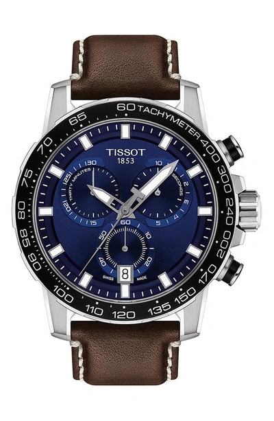 Tissot Supersport Chronograph Leather Strap Watch, 45.5mm In Blue/brown