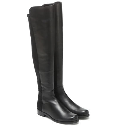 Stuart Weitzman 5050 Leather And Neoprene Knee Boots In Black