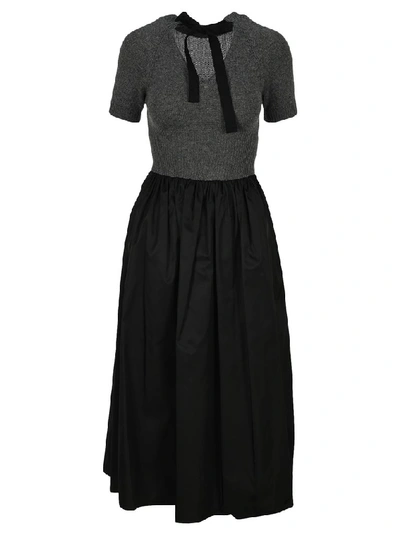 Prada Pleted Midi Dress In Grey + Black