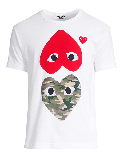 Comme Des Garçons Play Shirt Double Red Heart Cargo In White