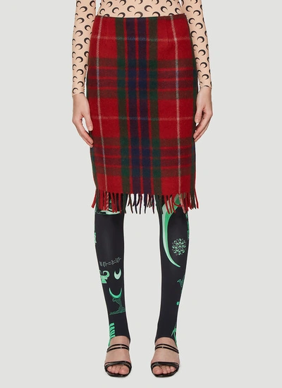 Marine Serre Fitted Skirt Frings Red Plaid