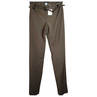 Pre-owned Versace Wool Straight Trousers In Khaki
