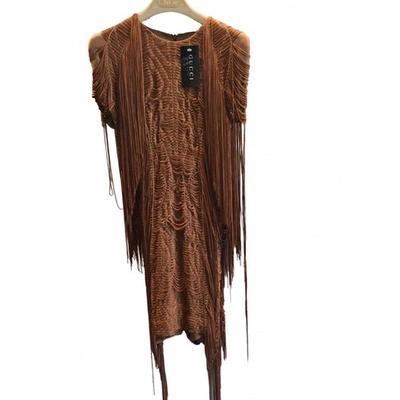Pre-owned Gucci Silk Mid-length Dress In Brown