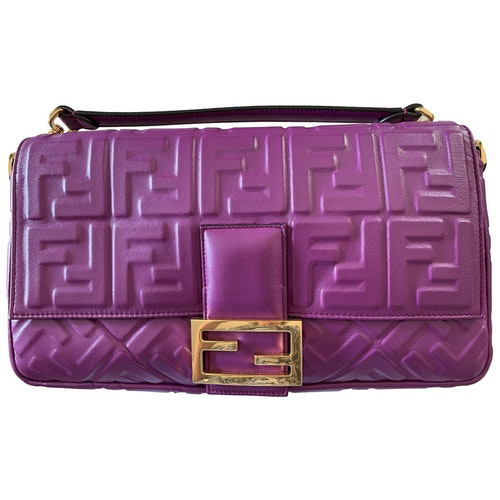 Pre-owned Fendi Baguette Purple Leather Handbag | ModeSens