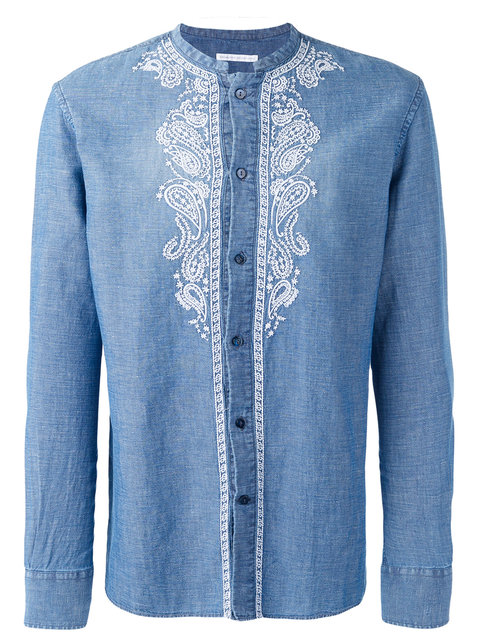 Ermanno Scervino Collarless Embroidered Panel Shirt | ModeSens
