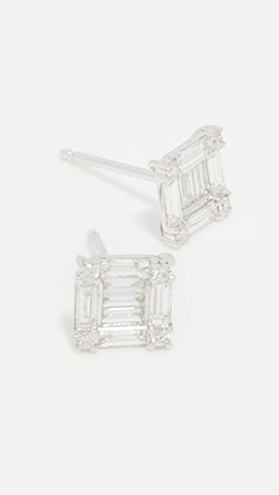 Shay 18k White Gold Square Stacked Baguette Stud Earrings In White Gold/white Diamonds